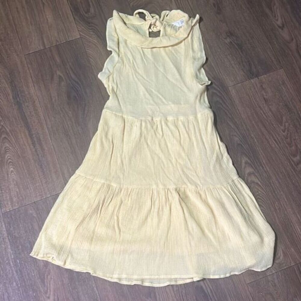 Sweet Wanderer Womens Yellow Textured‎ Stretch Tiered Ruffle A-Line Dress Medium